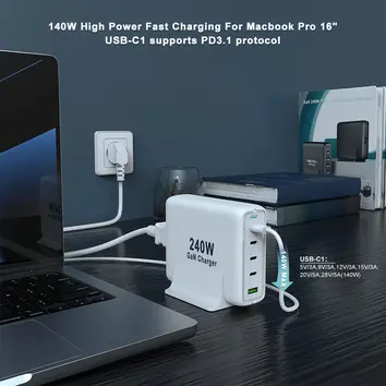 High Power GaN 240W 5 Ports Desktop Laptop Phone GaN Charger | ZX-5U09T