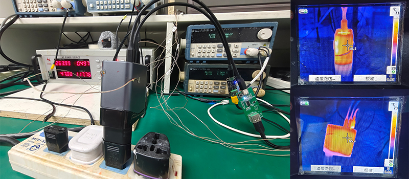 High-power 120W GaN charger undergoing thermal testing
