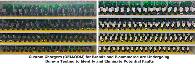 Zonsan Gan PD charger factory is conducting burn-in testing on custom OEM ODM chargers for buyers
