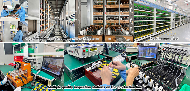Multiple quality testing stations on the phone charger production line