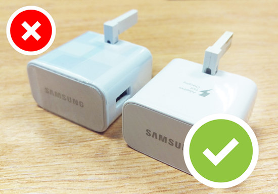 fake samsung charger vs original
