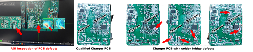 AOI inspection and display of solder bridge defects in the charger PCD