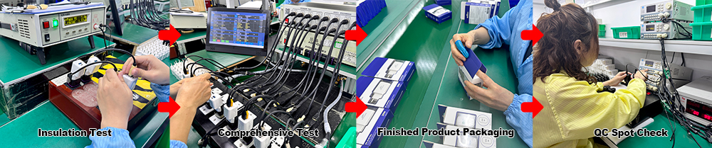 Final quality control inspection of mobile phone charger (iPhone & Samsung) production
