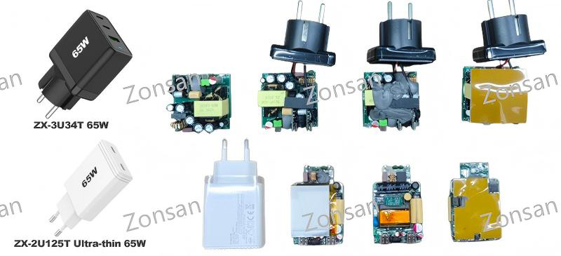 GaN charger factories employ different internal designs for 65W chargers of varying sizes