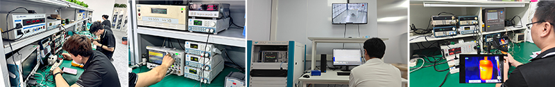 Engineer performing DVT design validation testing on GaN charger prototype