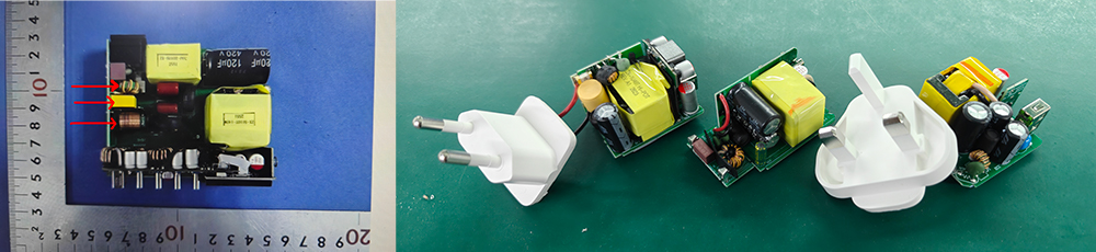 Internal structure of a GaN charger - EMI filter on the PCB