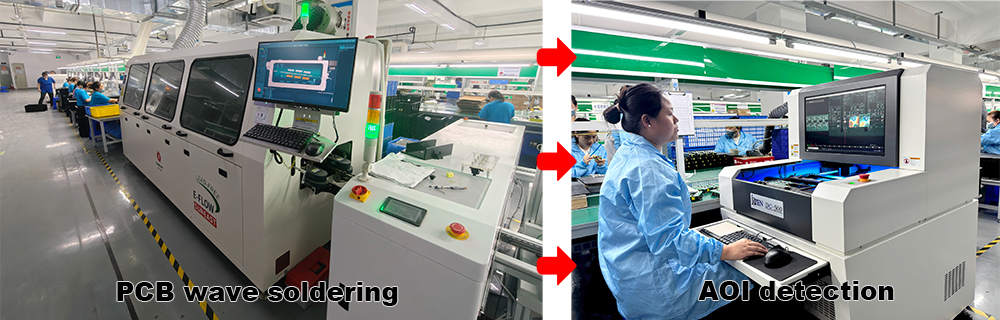 GaN Charger production process - PCB wave soldering and AOI inspection