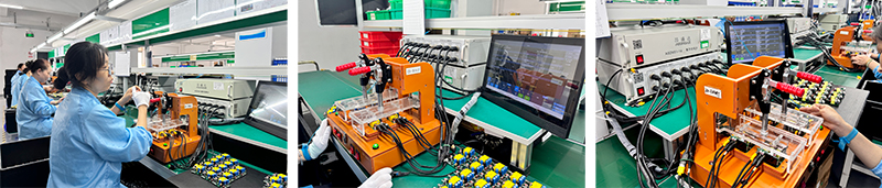 PVT production validation testing on USB-C chargers in factory assembly line