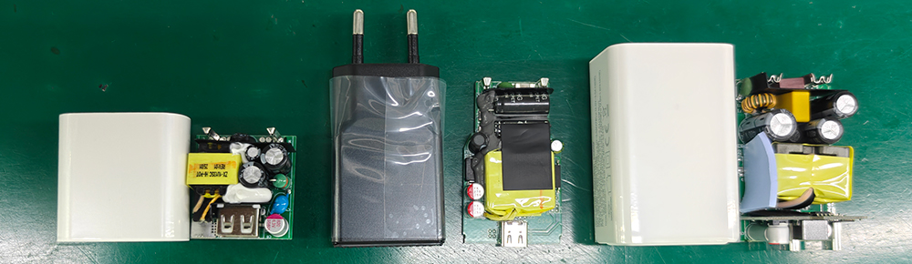 Charger internal structure real shot - comparison of compact GaN PCB architecture