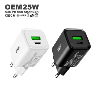 Carregador rápido GaN de 25 W tipo c de porta dupla (USB-C + USB-A) com carregador de celular PPS PD |ZX-2U100T