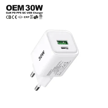 Cargador de doble puerto GaN de 30 W (USB-C + USB-A) con cargador súper rápido PPS tipo c |ZX-2U95T