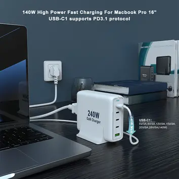 1 USB-A + 4 USB-C GAN 충전기 노트북 태블릿 전화 용 240W |ZX-5U09T