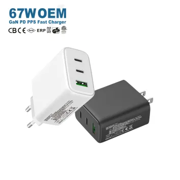 65W PD GaN Wall Charger | 3-Port Fast Charger (2 USB-C + 1 USB-A) | ZX-3U41T