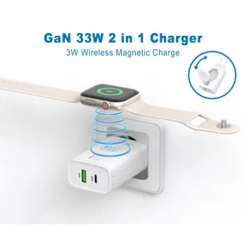 GaN 2-In-1 Wireless & Wall 18W QC + 30W PD 2 Port Charger with 3W Wireless Charging Port | ZX-2U77T