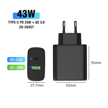 Custom Cell Phone Charger | 25W PD + 18W QC | ZH-2U45T