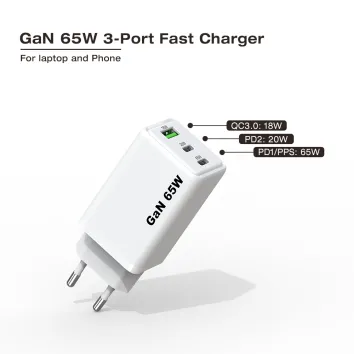 Universal GaN Fast Charger Type C 3 Ports 65W USB C Charger PD EU UK KR 65w Portable Super Mobile Charger For Phone | ZX-3U32T